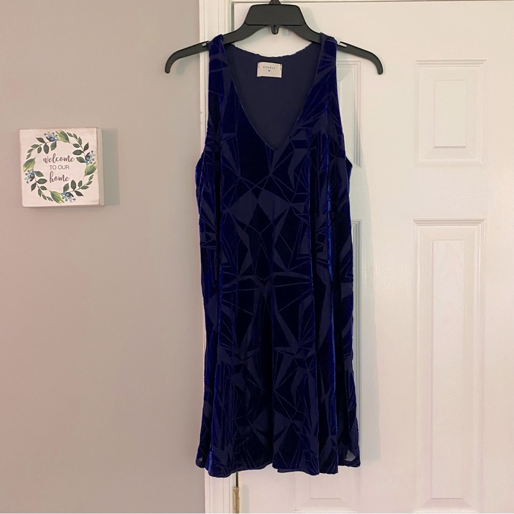 Everly Anthropologie Geometric Print Velvet Tank Dress Blue Medium Shift
